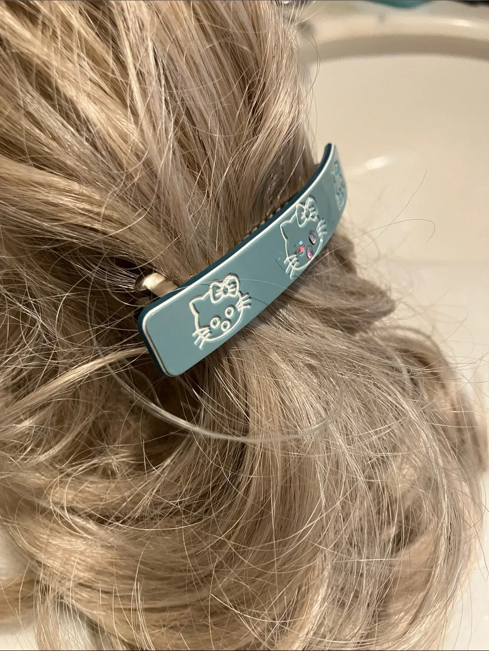 “Hello Kitty” Motif Hair Barrette with Rhinestone Accents